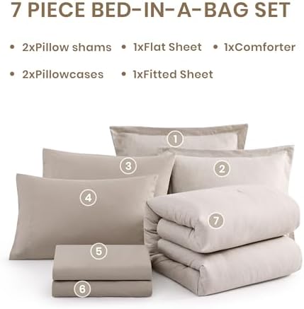 Monbix Oversized Queen Comforter Set 7 Pieces Oatmeal Beige Bed in a Bag