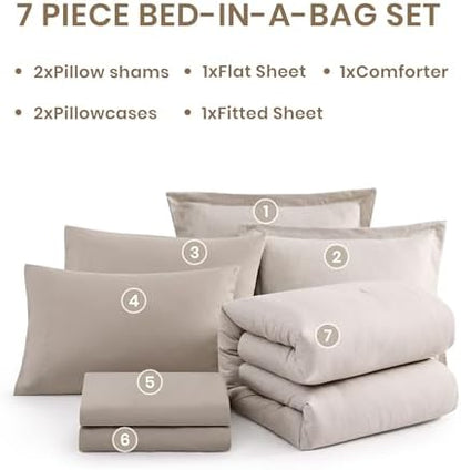 Monbix Oversized King Comforter Set 7 Pieces Oatmeal Beige Bed in a Bag