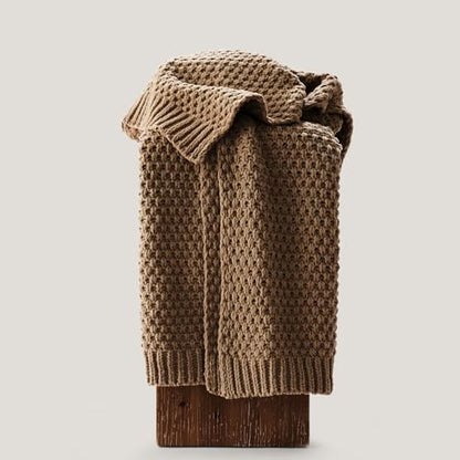 EVERGRACEHOME Chunky Chenille Knit Throw Blanket, 50 x 60, Camel Brown