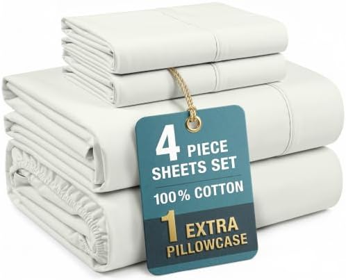 Casa Platino Twin Percale Sheet Set– 4 Piece 100% Cotton Sheet Set Twin, with 15” Deep Pocket Fitted Sheet, Crisp Weave for Cool Cozy Sleep, Soft & Breathable, Everyday Essential Sheets – Silver