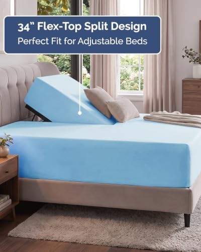 CGK Linens Extra Deep Flex Top Split Head King Fitted Sheet - Light Blue