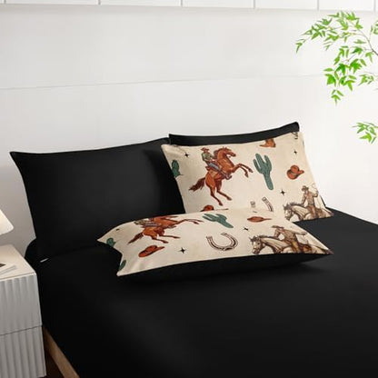 AILONEN 7-Piece Western Cowboy Comforter Sets Full Size,Rodeo Cowboy Riding Bull with Cacti Bedding Set for Kids,Ranch Jomon Comforter & Fitted Sheet with Flat Sheet & 2 Pillowcases,2 Pillow Shams