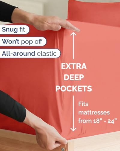 Extra Deep Twin XL Sheet Set - 3 Piece College Dorm Room - Coral
