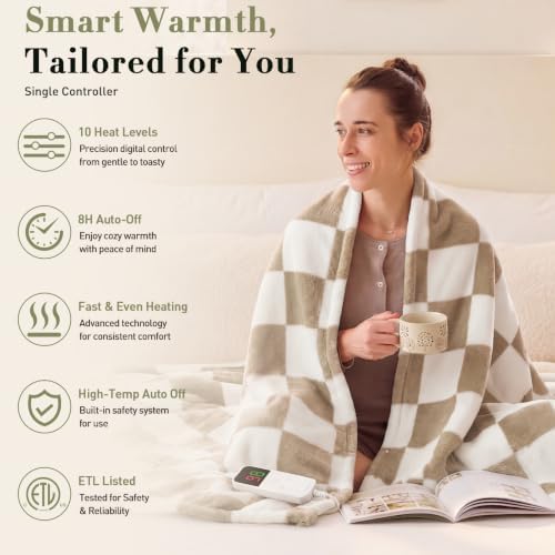 Heated Blanket Electric Throw 50"X60", Heating Blanket Throw, Brown