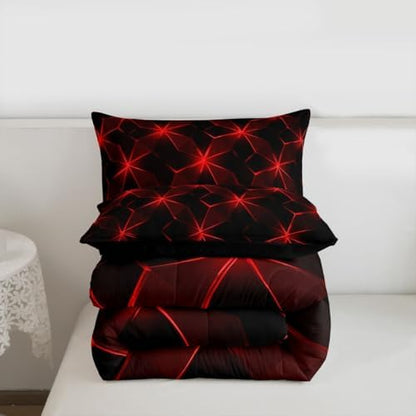jejeloiu Geometric Bedding Set Soft for Boys Girls, Abstract Art Comforter Set King Size Luxury Duvet Quilt Microfiber Bedroom Decor 3 Pcs with 2 Pillow Cases