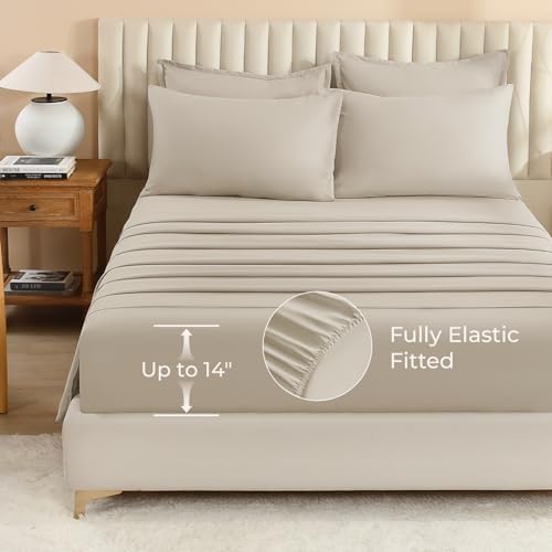 Litanika Oatmeal Oversized Queen Comforter with Sheets - 7 Pcs Bed in a Bag
