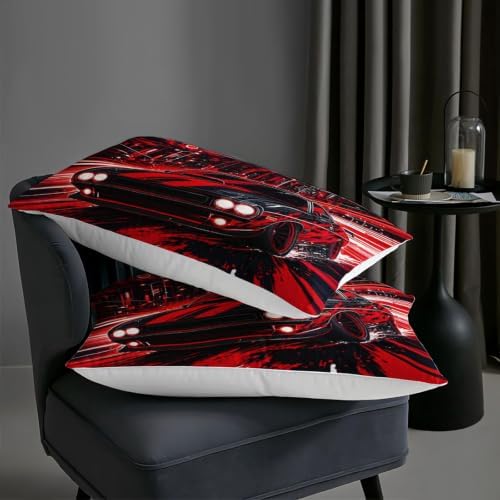 AILONEN Full Comforter Set 3 Piece, Black Crimson Street Racer Urban Artwork, Smooth Microfiber Down Alternative Quilt with 2 Pillowcases for Studio Bedroom