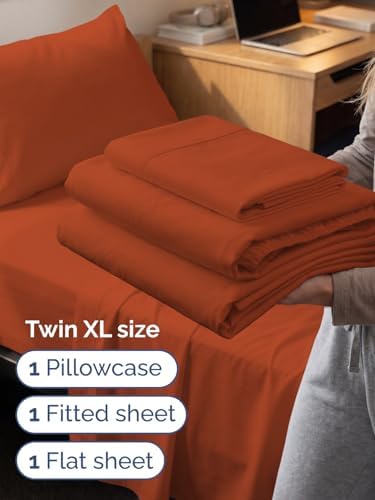 Extra Deep Twin XL Sheet Set - 3 Piece College Dorm Room - Terracotta