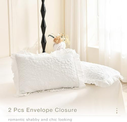 Masaca Oversized King Bedspread 120x120,White Ruffled Oversized King Quilt,3 Piece Lightweight Farmhouse Shabby Boho Chic Rustic Crinkled Stone-Washed California King Bedding Set for All Season