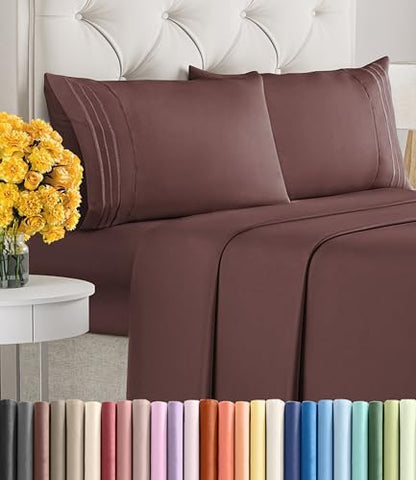 Queen Size 4 Piece Sheet Set - Ultra Soft & Cooling Sheets - Dark Russet