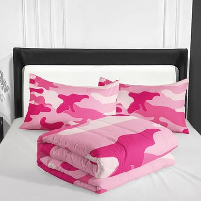 Nttopship Camo Comforter Set for Girls Men King Size Pink Camouflage Bedding Sets for Kids Boys,Ultra Soft Lightweight Bedding Sets，Kids Room Decor with 1 Comforter with 2 Pillow Case