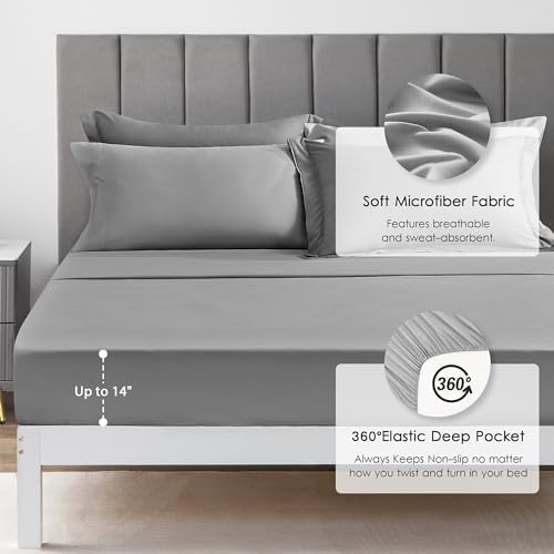 Love's cabin California King Comforter Set Grey, 7 Pieces California King Bed in a Bag, All Season Bedding Sets with 1 Comforter, 1 Flat Sheet, 1 Fitted Sheet, 2 Pillowcase and 2 Pillow Sham