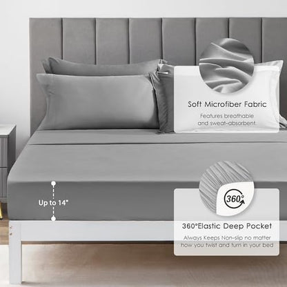 Love's cabin California King Comforter Set Grey, 7 Pieces California King Bed in a Bag, All Season Bedding Sets with 1 Comforter, 1 Flat Sheet, 1 Fitted Sheet, 2 Pillowcase and 2 Pillow Sham