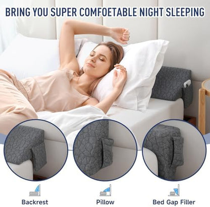Patented Bed Wedge Pillow for Headboard Gap, Filler Between Mattress Gaps (0-7"), Comfortable Supportive High Density Cushioned Foam Pillows, Stay in Place Gripping Dots, King Soft Gray (76"x10"x6")
