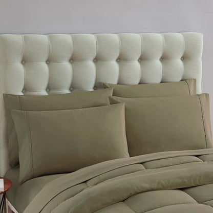 Sweet Home Collection 5 Piece Comforter Set Bag Solid Color All Season Soft Down Alternative Blanket & Luxurious Microfiber Bed Sheets, Sage, Twin