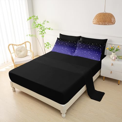 QOOMO Blue Galaxy 7 Pieces Comforter Set King,Starry Sky Bedding Set