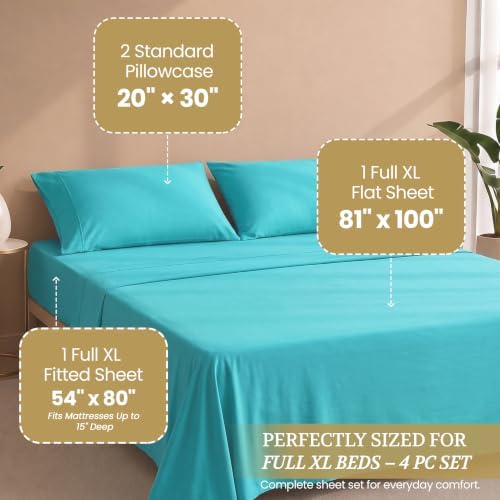 Full XL 100% Cotton Jersey Knit Sheet Set, 4PC, 15" Deep Pocket, Aqua