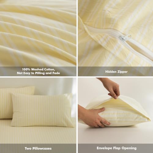 FOSSA Striped Duvet Cover Set 100% Washed Cotton Linen Feel King