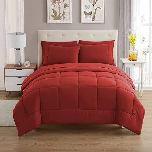 King Size Comforter Set with Sheets - 7-Piece Bedding Collection - 1 Comforter, 1 Fitted Sheet, 1 Flat, 4 Pillowcases - Deep Pocket - Soft & Breathable Premium Quality - Ideal for All Seasons, Red