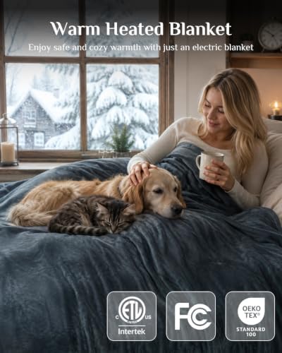 Soft Heated Blanket Throw: Fluffy 220GSM Flannel Sherpa Cozy Warm