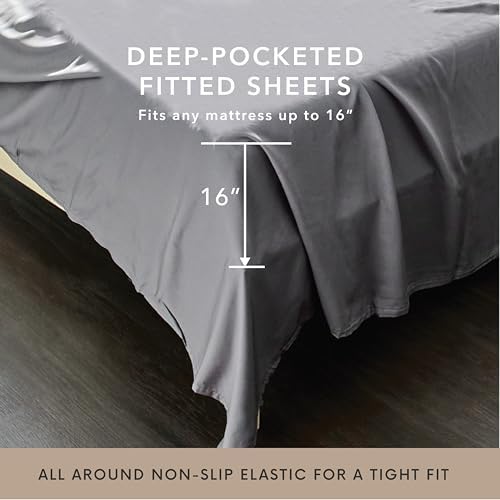 Bamboo Bay 6 Piece King Size Sheet Set, 100% Viscose Made from Bamboo, Breathable, Ultra Soft Cooling Bed Sheets for Hot Sleepers, Beddings with Deep Pockets Fit 16" Mattress, Dark Grey
