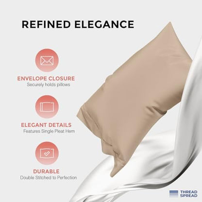 THREAD SPREAD 100% Egyptian Cotton Queen Sheets Set - 1200 Series Plush Collection Luxury Egyptian Cotton Sheets Queen Size Deep Pocket (4 PC, Taupe), Soft, Cooling, Sateen Weave Sheet Set