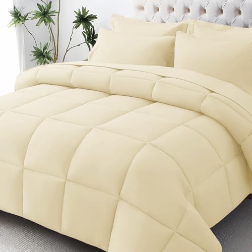 JOLLYVOGUE Twin Comforter Set, Ultra-Soft Bed in a Bag Twin Size 5 Pieces, Oeko-TEX Certified Bedding Set with Down Alternative Comforter, Sheets, Pillowcases & Shams, Light Yellow