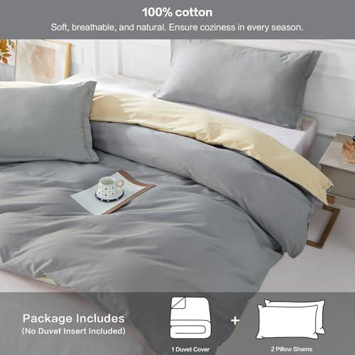 SAPHREAS Grey Duvet Cover Full Size 3 Pieces Extra Soft Cotton Bedding Set for Kids & Adults, Includes 1 Duvet Cover 80"x90" with Zipper Closure & 2 Pillow Shams, Comforter Not Included
