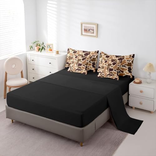 Erosebridal Deer Camo Bedding Set 7 Piece Camouflage Hunting Deer Comforter Set Queen Brown Military Army Camo Bed in A Bag for Kids Adults Country Hunter Wildlife Quilt with Flat Fitted Sheet