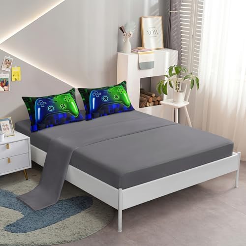 5 Pieces Gaming Bedding Set Twin Size for Boys, Blue Green 3D Video Game Controller Comforter Set for Girls Kids Teens, Cool Gamer Bedroom Decor with Sheets Pillowcase Twin55