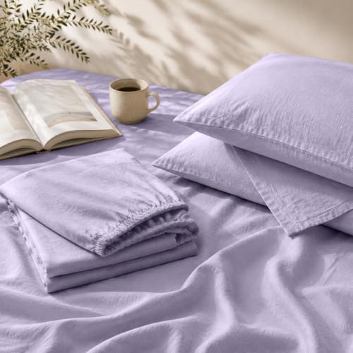 MEISHANG 100% French Linen Sheets California King,4 Pcs,16" Deep Pocket