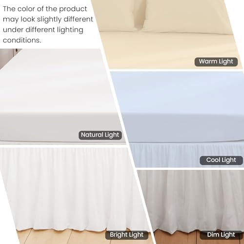 FALUCA Soft Cozy French Linen Bed Skirt with Pleated Frills - 14" Tailored Drop Dust Ruffle for Farmhouse & Modern Bedrooms, Breathable Linen-Cotton Blend, Easy-Fit Bedding (14" King, White)