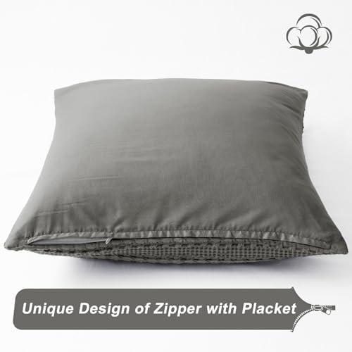 PHF 100% Cotton Waffle Weave Euro Sham Covers, 2 Pack 26" x 26" Bed Pillow Covers for Elegant Home Decor, No Filling, Luxury Aesthetic Soft Euro Pillow Cases for Bed, Dark Grey