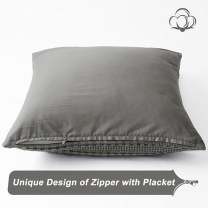 PHF 100% Cotton Waffle Weave Euro Sham Covers, 2 Pack 26" x 26" Bed Pillow Covers for Elegant Home Decor, No Filling, Luxury Aesthetic Soft Euro Pillow Cases for Bed, Dark Grey