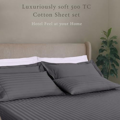 Threadmill 500TC Cotton Full Sheet Set, Sateen, Damask Stripe, Dark Grey