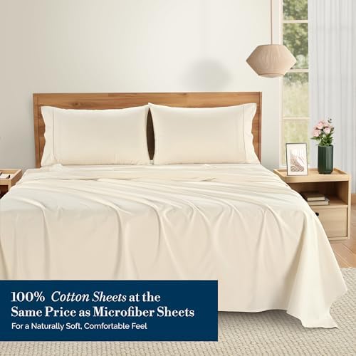 Casa Platino Twin XL Bed Sheets – Breathable 4 Piece Percale Cooling Twin XL Sheets with Crisp Feel, with 15 Inch Deep Pocket Fitted Sheet, Ultra Soft & Cozy Feel, Fit – Ivory