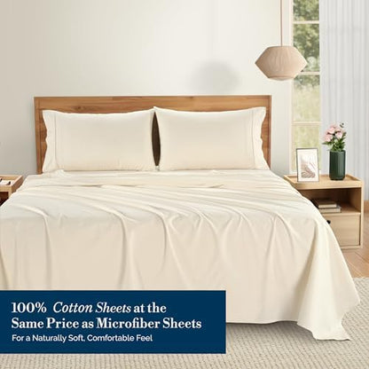 Casa Platino Twin Bed Sheets – Breathable 4 Piece Percale Cooling Twin Sheets with Crisp Feel, with 15 Inch Deep Pocket Fitted Sheet, Ultra Soft & Cozy Feel, Fit – Ivory