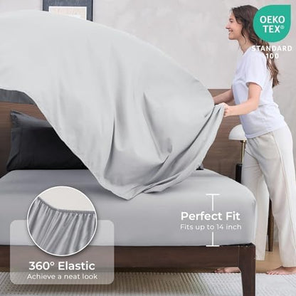 HEVUMYI 7-Piece Oversized Queen Comforter Set, Dark & Light Grey Bed in a Bag