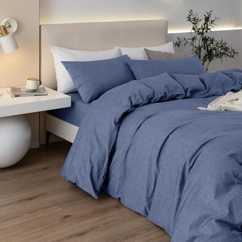 JIYUAN Oversized King Washed Cotton Duvet Cover Set, Relaxed Linen Feel