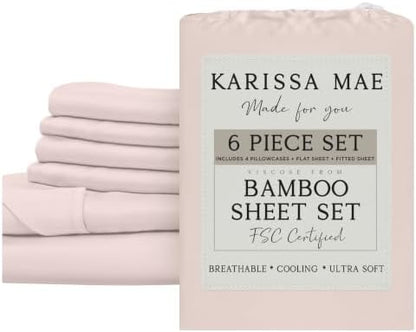 KARISSA MAE 6 Piece Luxury Bamboo Viscose California King Size Sheet Set