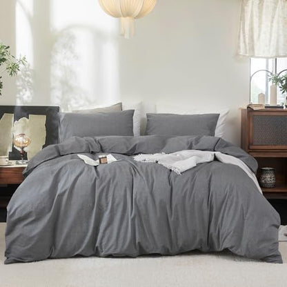 FOSSA Duvet Cover Set 100% Washed Cotton Linen Feel Super King Plus