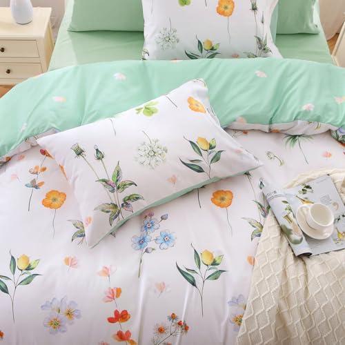 MUXHOMO Multi Flower Full Comforter Set, Elegant Floral Print Bed in a Bag 7 Pieces, Ultra Soft & Breathable Reversible Botanical Pattern Bedding Set with Comforter, Sheets, Pillowcases, and Shams