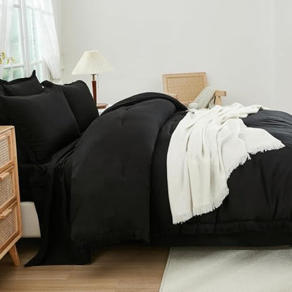 Andency Oversized Queen Comforter Set, 7 Pieces Black Bedding