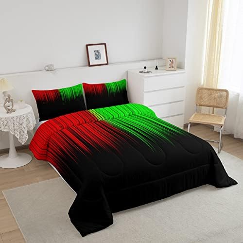 Feelyou Abstract Ombre Comforter Set Kids Teens Red Green and Black Girls Bedding Set Room Decor Fashion Modern Quilt Set 3Pcs Full Size