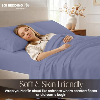 SGI bedding 100% Egyptian Cotton Sheets Full Size – Cooling Sheets, Soft Breathable Mediterranean Blue Bedding, Luxury Bedding, Luxury Hotel Sheet Set, Deep Pocket 16", 4 Piece Set