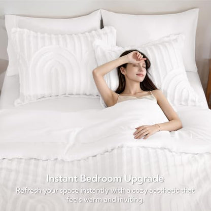 MR&HM Boho Comforter Set King 7pcs, White Western Arch Tufted Bedding Set