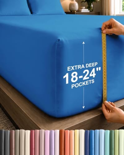 CGK Linens Extra Deep Twin Fitted Sheet - Fitted Sheet Only - Royal Blue