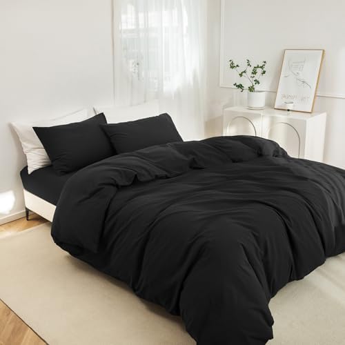 JIYUAN California King Washed Cotton Duvet Cover Set, Relaxed Linen Feel