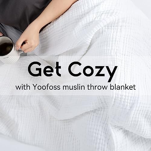 Yoofoss Muslin Blanket 100% Organic Cotton Throw Large 50" x 60" for Bed Couch Summer Gauze Blanket for Adults Lightweight and Breathable White