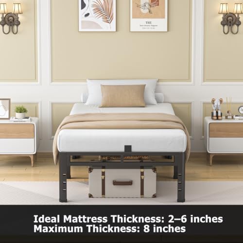 NKZ Twin Size Metal Platform Bed Frame, 24 Inch Dual-Layer Heavy Duty Base